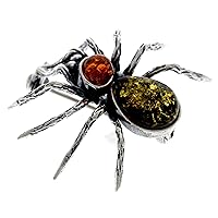 Genuine Baltic Amber & Sterling Silver Exclusive Spider Brooch - 4152