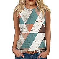 Tank Top for Women Striped Geometric Prints Sleeveless Crewneck Racerback Slim Fitted Color Block Casual Shirts