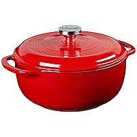 Lodge 4.5 Quart Enameled Cast Iron Dutch Oven with Lid – Dual Handles – Oven Safe up to 500° F or on Stovetop - Use to Marinate, Cook, Bake, Refrigerate and Serve – Solid Red