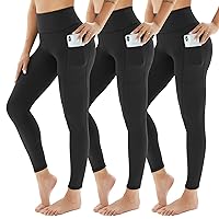 AMIYOYO Women's Sports Leggings with Pocket High Waist Leggings Opaque Sports Trousers Tummy Control Sports Leggings Long Stretchy Trousers Yoga for Gym Fitness Pack of 3