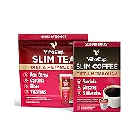 VitaCup Slim Instant Tea Packets Acai Oolong tea 24ct + Slim Instant Medium-Dark Coffee Pods 16ct, w/B Vitamins, Garcinia Camogia, For Diet & Metabolism Support