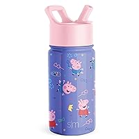 Simple Modern Peppa Pig Kids Water Bottle with Straw Lid | Reusable Insulated Stainless Steel Cup for School | Summit Collection | 14oz, Peppa Pig Bubbles