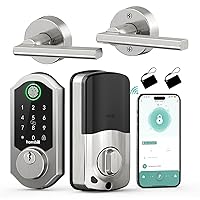 Fingerprint WiFi Smart Lock Deadbolt: Hornbill Front Door Lock Set Keyless Entry with Handle Keypad Code App Remote Alexa fobs, Electronic Digital Touchscreen Lever Lockset for Entrance - Satin Nickel