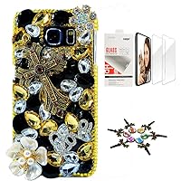 STENES Sparkle Case Compatible with Samsung Galaxy A42 5G Case - Stylish - 3D Handmade Bling Retro Cross Big Flowers Love Design Cover Case with Screen Protector [2 Pack] - Yellow