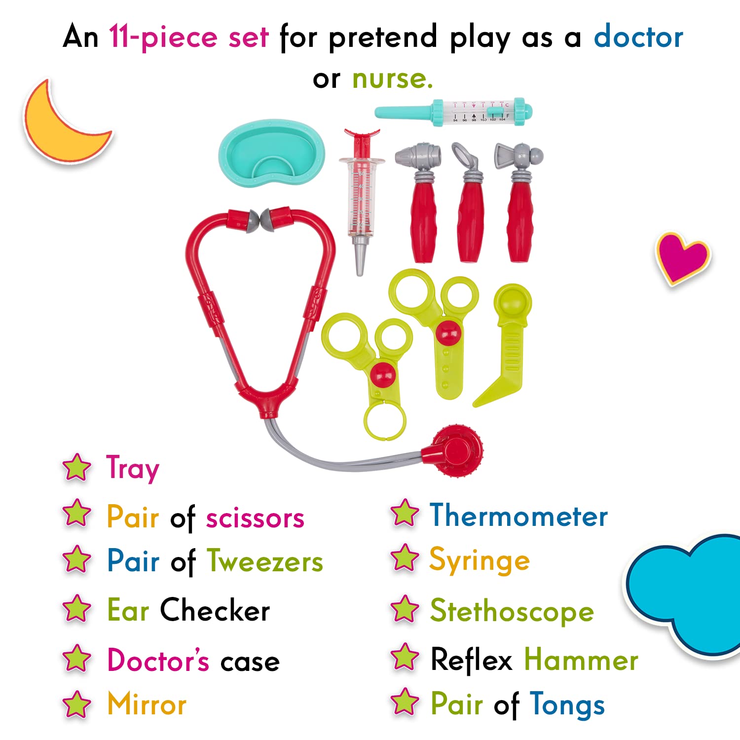 Battat Deluxe Doctor Kit for Kids, Toy Doctor Kit with Carry Case and Stethoscope for Pretend Play, Toddler Toys for 3+ Years Old (11 Pcs)