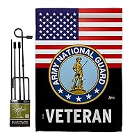 US Army National Guard Veteran Garden Flag - Set with Stand Armed Forces ANG United State American Military Retire Official - House Banner Small Yard Gift Double-Sided Made in USA 13 X 18.5