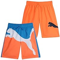 PUMA Boys' Swim Trunks - 2 Pack Quick Dry Bathing Suit Trunks - Swimwear Shorts for Boys (Sizes: 4-20)