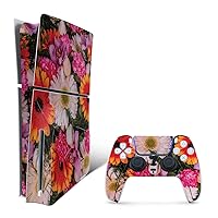 MightySkins Skin Compatible with Playstation 5 Slim Disk Edition Bundle - Watered Flowers | Protective, Durable, and Unique Vinyl Decal wrap Cover | Easy to Apply | Made in The USA