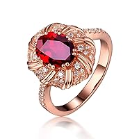 KnSam Real Gold Jewellery 18 Carat 750 Rose Gold Rings for Women, Ruby Flowers Oval Shape Engagement Rings Diamond Ring Red Rose Gold, 18 carat (750) rose gold, Ruby