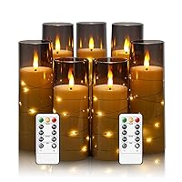 Flameless Candles with Embedded Star String, Battery Operated LED Pillar Candles with Timer and Remote Control,Home Decorating for Ambiance， Set of 7 (D 2.3
