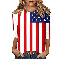 Trendy Independence Day Plus Size T Shirt Three Quarter Sleeve American Flag T Shirts 2024 Trendy Crew Neck Tshirts
