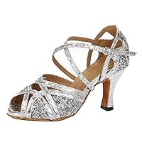Women's Comfort Ankle Strap Glitter Synthetic Salsa Tango Ballroom Latin Modern Dance Wedding Shoes