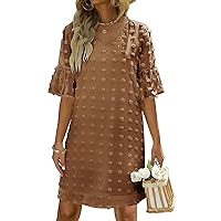 Women's Chiffon Flowy Dress Summer Comfy Midi Dresses Casual Polka Dot Mini Skirt Beach Sundress Vacation Party Dress