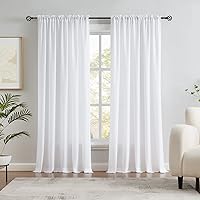 Melodieux White Velvety Semi Sheer Curtains 96 Inches Long for Bedroom, Living Room Soft Texture Rod Pocket Voile Drapes, 52 by 96 Inch (2 Panels)