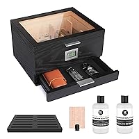 CASE ELEGANCE Glass Top Humidor with thick cedar, easy humidification system, accurate digital hygrometer - Mill, Black