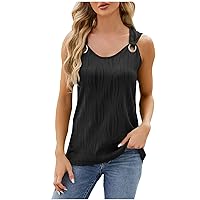 Fashion Textured Tank Tops Women Metal Ring Strape Sleeveless Shirts Summer Casual Loose Fit Solid Tanks Blouses