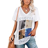 T Shirt Women's V Neck Short Sleeve Loose Fit Clothes