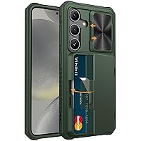 Vihibii for Samsung Galaxy S24 Case with Card Holder (4 Cards) & Slide Lens Cover & Kickstand & Raised Edges Protect Screen, Shockproof Rugged Wallet Phone Case for Samsung Galaxy S24 6.2