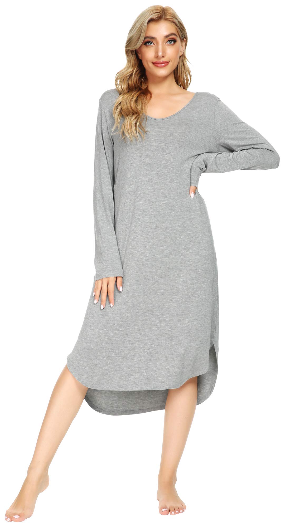 WiWi Bamboo Viscose Nightgowns for Women Soft Long Sleeve