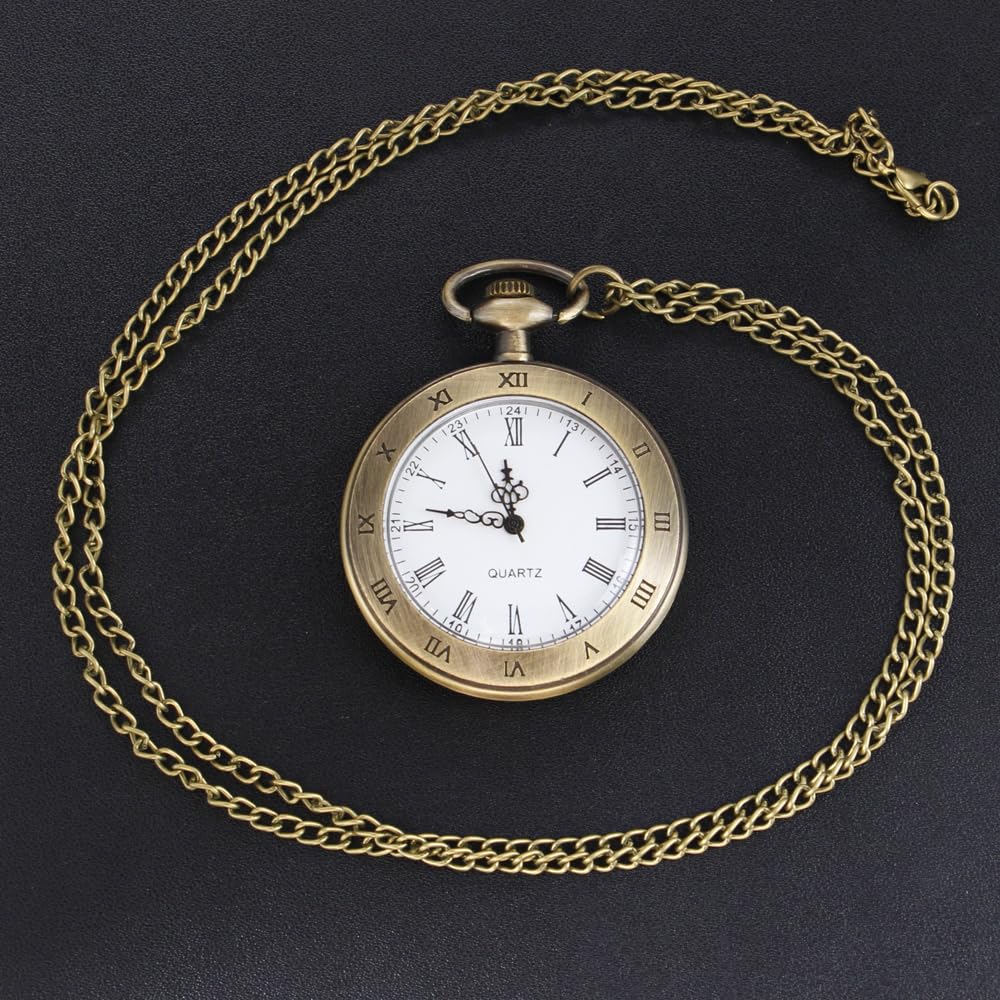 Fogitbok Vintage Pocket Watches for Men with Chains, Analog Pocketwatch for Women Roman No. Gifts for Dad/Grandpa Gifts for Him for Birthday
