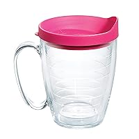 Tervis Clear & Colorful Lidded Made in USA Double Walled Insulated Tumbler Travel Cup Keeps Drinks Cold & Hot, 16oz Mug, Fuchsia Lid