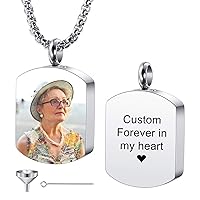 MeMeDIY Personalized Dog Tag Pendant Urn Necklace Engraving Photo/Name/Date/Calendar Customized for Men Women Boy Girl Dog Cat Pet Stainless Steel Ashes Memorial Keepsake Cremation Jewelry Funnel Kit