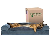 Furhaven Pillow Dog Bed for Large Dogs w/ Removable Bolsters & Washable Cover - Sherpa & Chenille Sofa - Orion Blue, Jumbo/XL