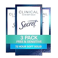 Secret Clinical Strength Soft Solid Antiperspirant and Deodorant for Women, Free & Sensitive, 1.6 oz, Pack of 3
