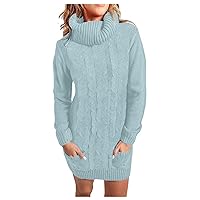 Sweater Dress for Women 2023 Trendy Fall Winter Casual Turtleneck Knit Sweater Long Sleeve Dress
