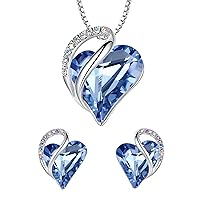 Leafael Infinity Love Heart Necklace and Stud Earrings for Women, March Birthstone Crystal Jewelry, Silver Tone Bundle Gifts for Women, Light Sapphire Blue