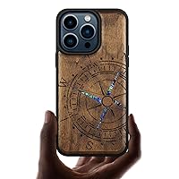 Carveit Designer Wooden Protective Case for iPhone 15 Pro Magnetic Case Cover [Wood Engraving & Shell Inlay] Compatible with 15 Pro MagSafe Case (Incomplete Compass-Walnut)