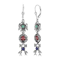 American West Jewelry Sterling Silver Gemstone Thurnderbird, Sun and Crossed Arrows Dangle Earrings