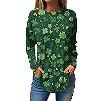 Tunic St Patrick’S Day Shirts for Women Round Neck Long Sleeve Irish Blouse Fashion Shamrock Printed Tops