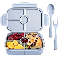 Jeopace Bento Box for Kids Lunch Containers for Kids with 4 Compartments Kids Bento Lunch Box Microwave Safe (Flatware Included,Light Blue)