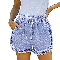 Shorts for Women Casual Summer Beach Solid Color Wide Leg Beach Short Lightweight Drawstring Comfy Beach Shorts with Pockets
