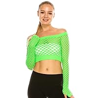 Kurve Stretchy Fishnet Long Sleeve Crop Top, UV Protective Fabric, Rated UPF 50+ (Made with Love in The USA)
