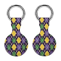 Green and Purple Mardi Gras Abstract Geometric Pattern Anti-Scratch Protective Case Cover Compatible with AirTag with Keychain 2PCS