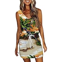 Women's Sundresses Summer Casual Solid Color Dress Sleeveless with Pockets Hawaiian Dresses, S-2XL