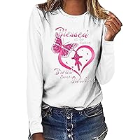 Ceboyel Breast Cancer Survivor Shirts for Women Long Sleeve Tops Tees Butterfly Ribbon Tshirt Funny Clothing Items 2023