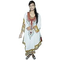 Indian 100% Cotton Dashiki Print White Color Dress Women Fashion Long Plus Size