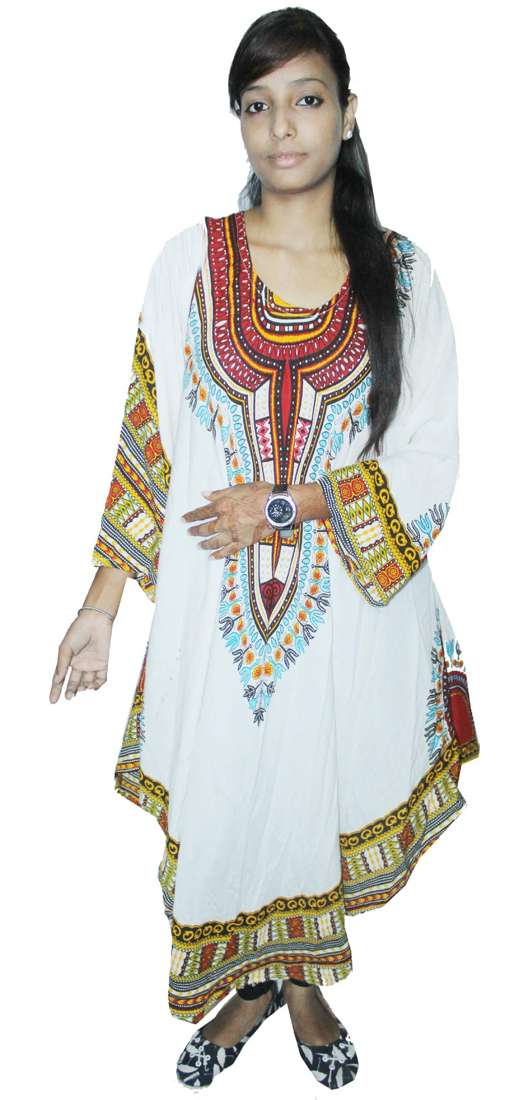 lakkar haveli Indian 100% Cotton Dashiki Print White Color Dress Women Fashion Long Plus Size