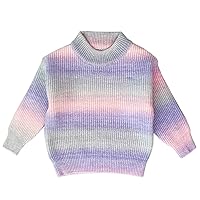 Peacolate 4-10 Years Rainbow Knit Turtleneck Pullover Sweater for Little&Big Girls Flower Sweater for Fall, Winter, Spring(Purple,6-7Years)