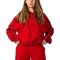 MTV Women's Hoodie, Hooded Sweatshirt Oversized Half Zip Crop Top Pullover for Gym Casual Wear
