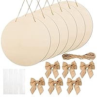 12 Pcs 16 Inch Wood Circles for Crafts Unfinished Round Wood Discs Blank Wood Rounds Slices Round Wooden Door Hanger Signs with Bows, Twine and Glue Points for DIY Craft Holiday Decor,5 mm Thick