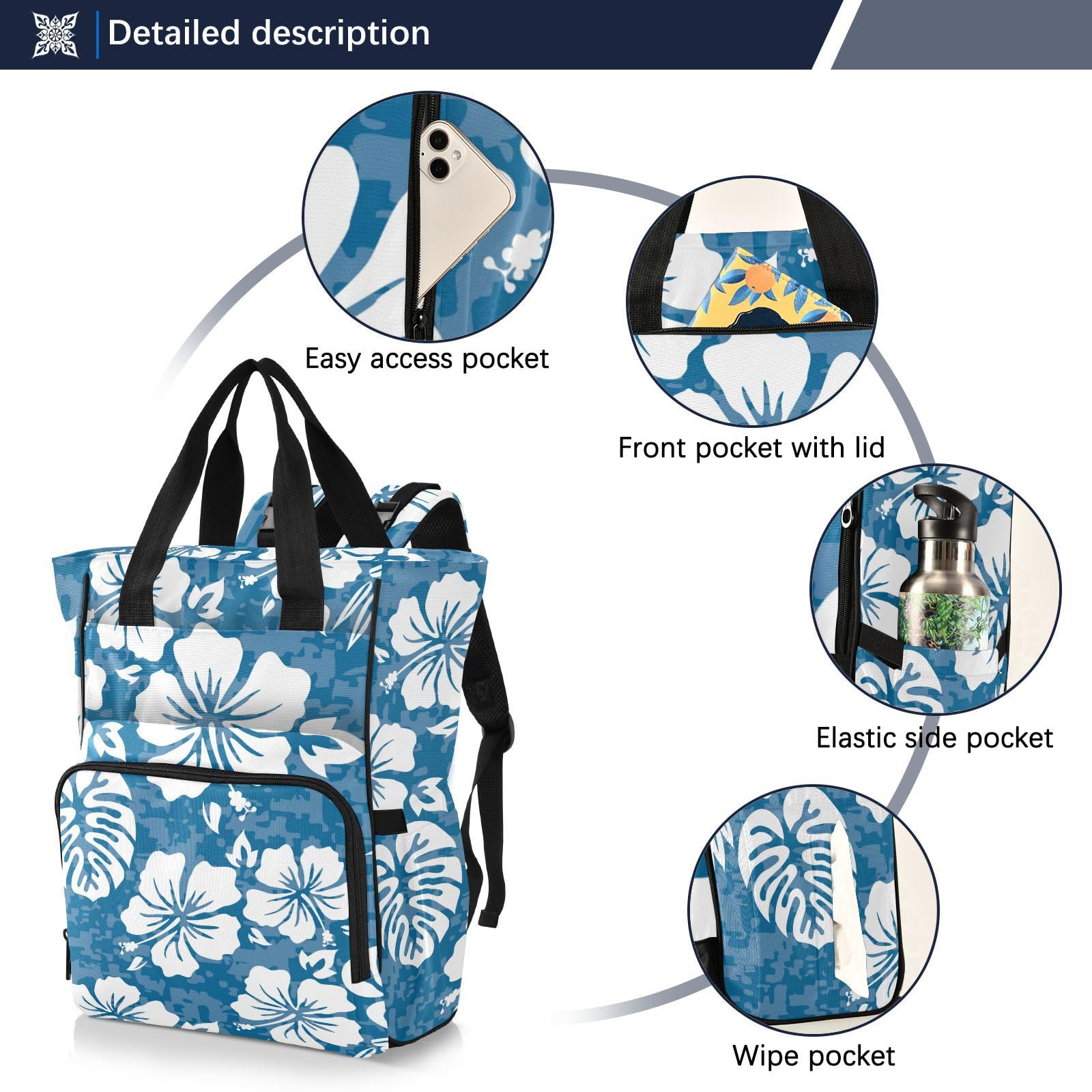 innewgogo Aloha Hawaiian Floral Diaper Bag Backpack for Women Men Large Capacity Baby Changing Totes with Three Pockets Multifunction Baby Nappy Bag for Travelling Shopping Picnicking