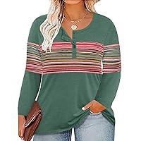 RITERA Plus Size Tops for Women Oversized Shirt Long Sleeve Crewneck Button Pullover Henley Tshirt