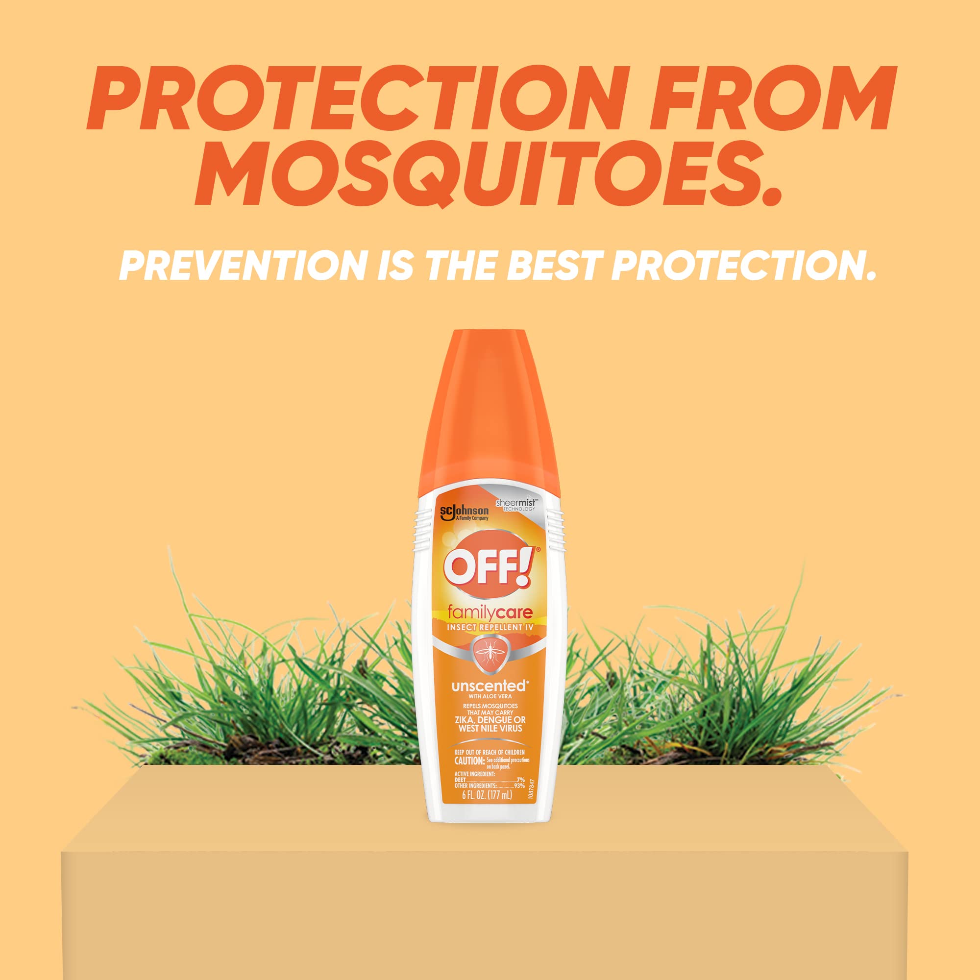 OFF! FamilyCare Insect & Mosquito Repellent Spritz, Unscented Bug spray with Aloe-Vera, 7% Deet, 6 oz (Pack of 2)
