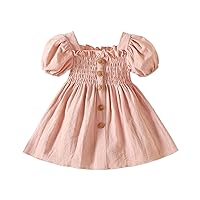 Baby Girls Unicorn Princess Dress Square Neck Puff-Sleeve Beach A Line Causal Sundress for Infant Girls 3-24 Months