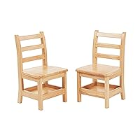 ECR4Kids Three Rung Ladderback Chair with Storage, 12in Seat Height, Classroom Seating, Natural, 2-Pack