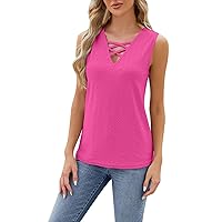 Womens Tank Tops Eyelet Embroidery V Neck Loose Casual Summer Flowy Blouse Sexy Tanks Sleeveless Tops for Women